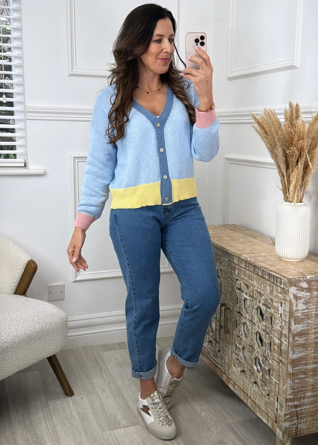 Philippa Blue Contrasting Trim Cardigan - Image 2