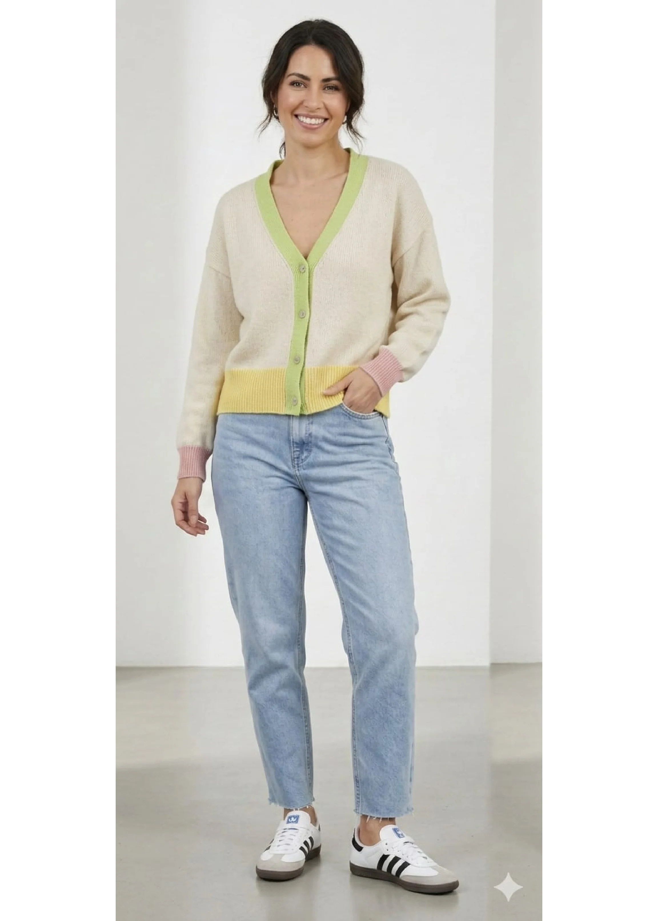 Philippa Cream Contrasting Trim Cardigan - Image 3