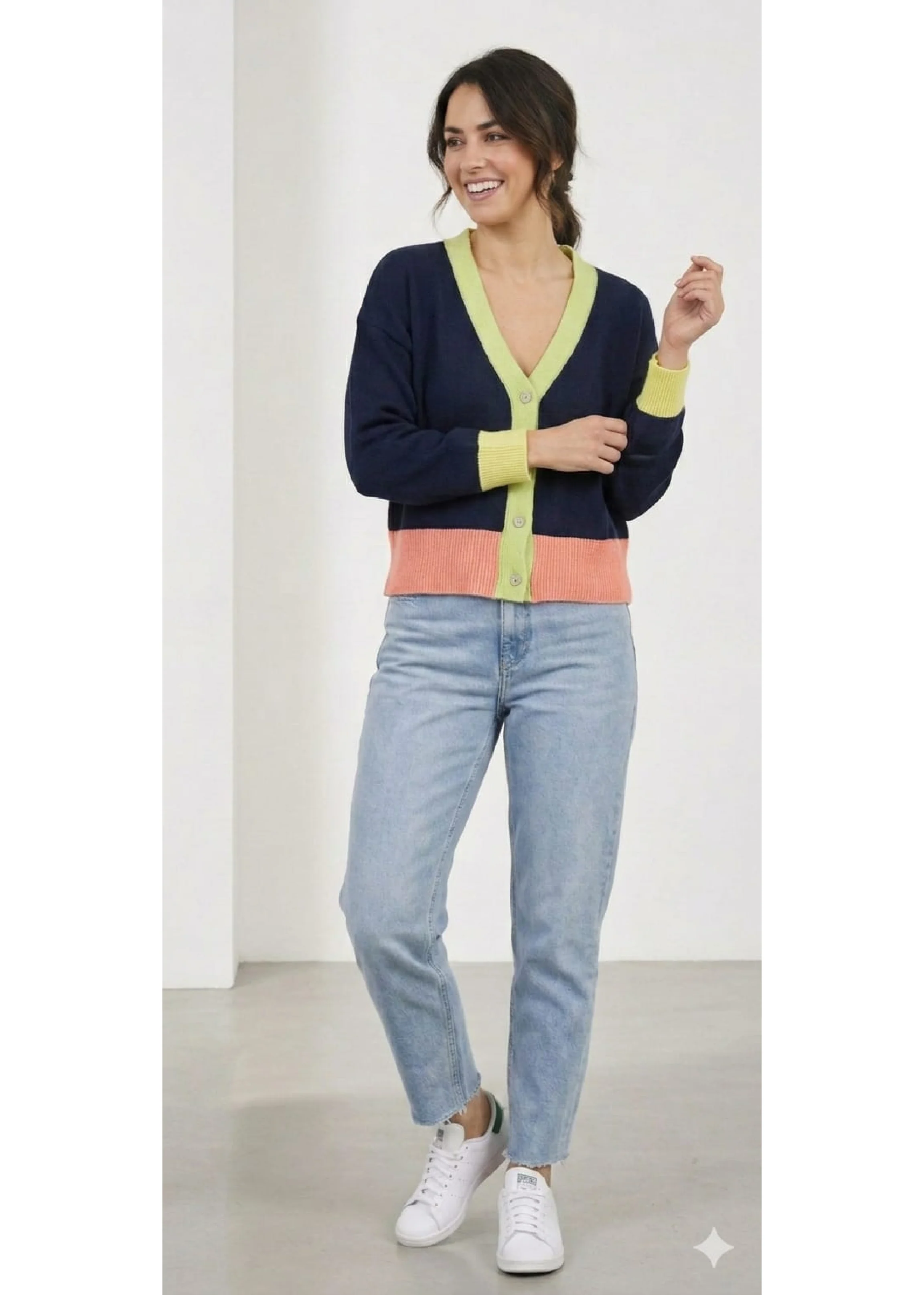 Philippa Navy Contrasting Trim Cardigan - Image 5