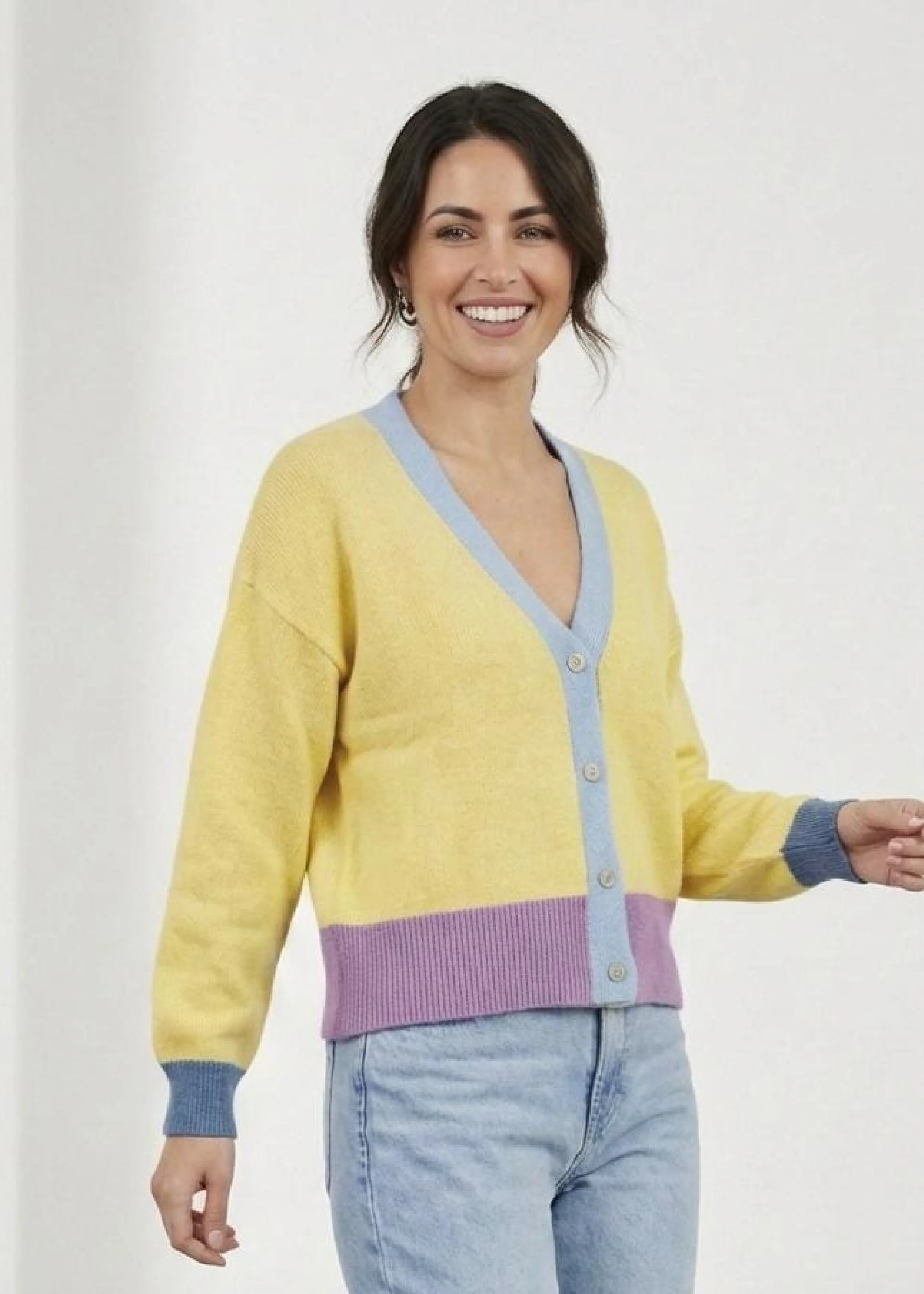 Philippa Yellow Contrasting Trim Cardigan - Image 5