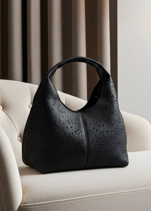 Portofino Black Laser Cut Tote Bag - Image 2