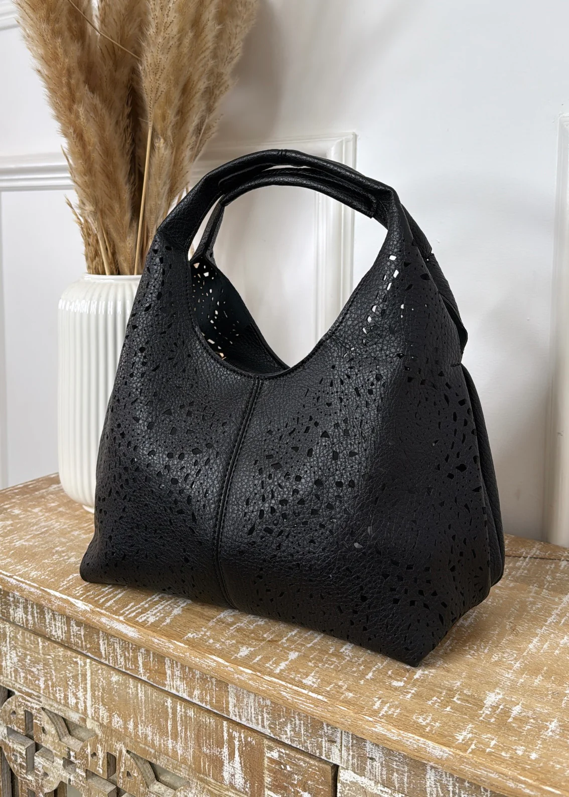 Portofino Black Laser Cut Tote Bag - Image 4