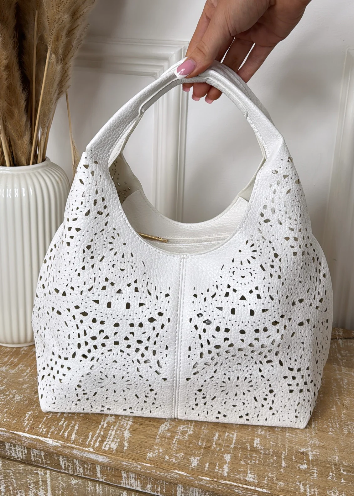 Portofino White Laser Cut Tote Bag - Image 2