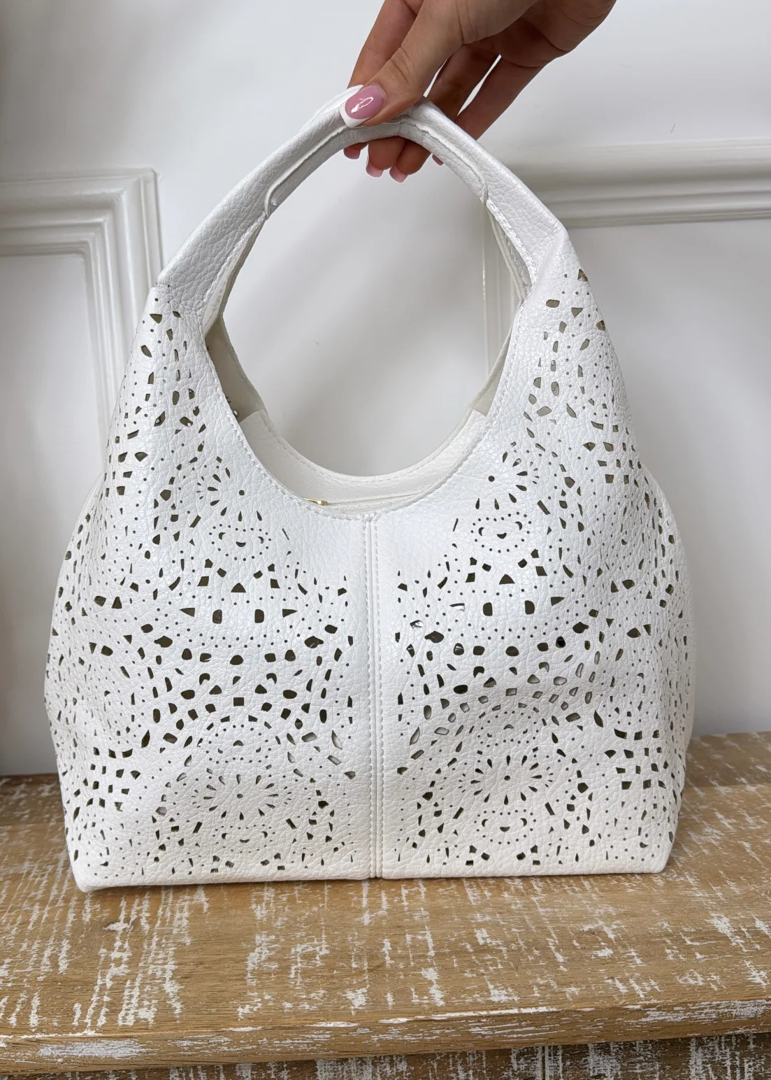 Portofino White Laser Cut Tote Bag - Image 3
