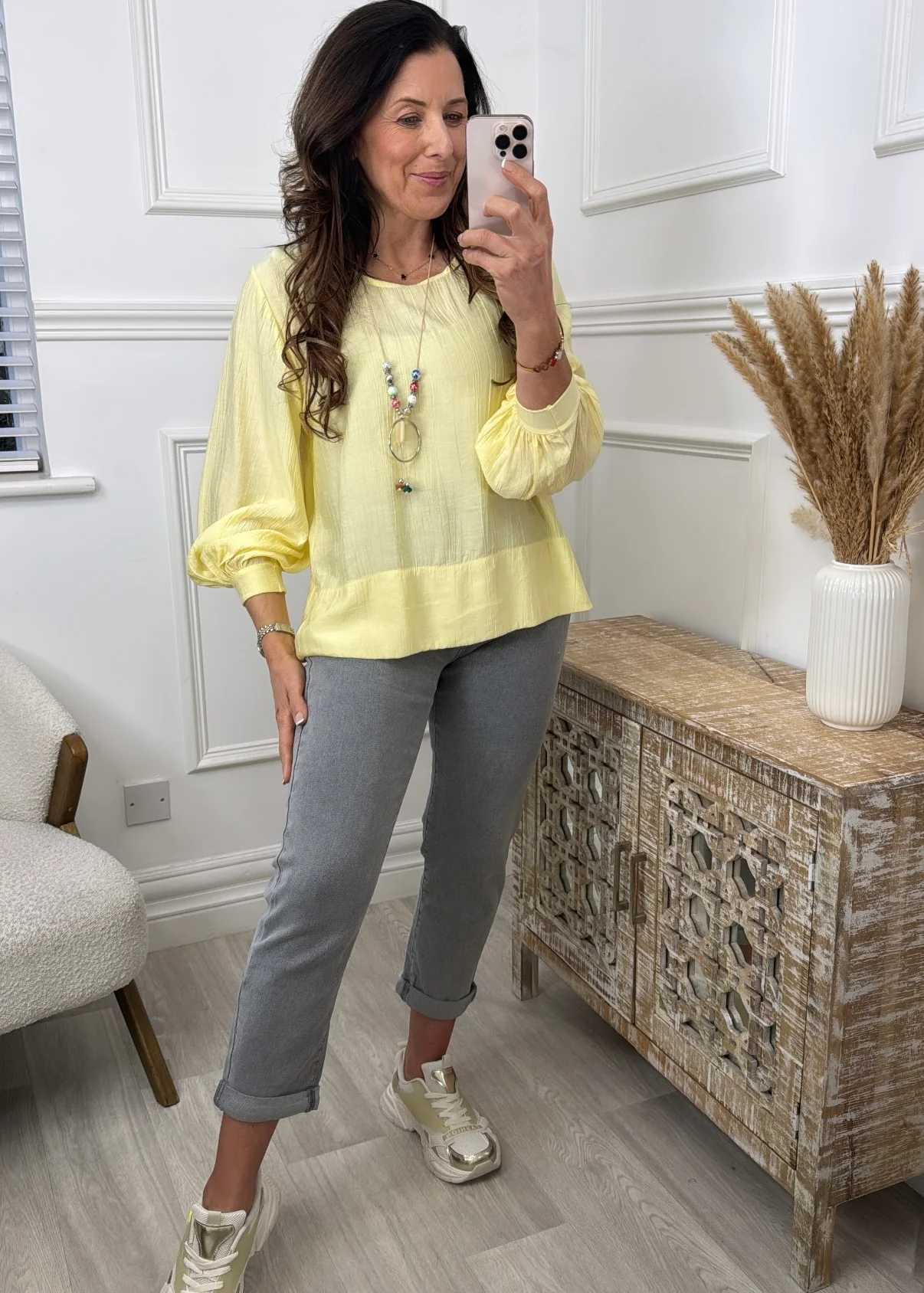 Rebel Yellow Textured Blouse With Necklace - Image 2