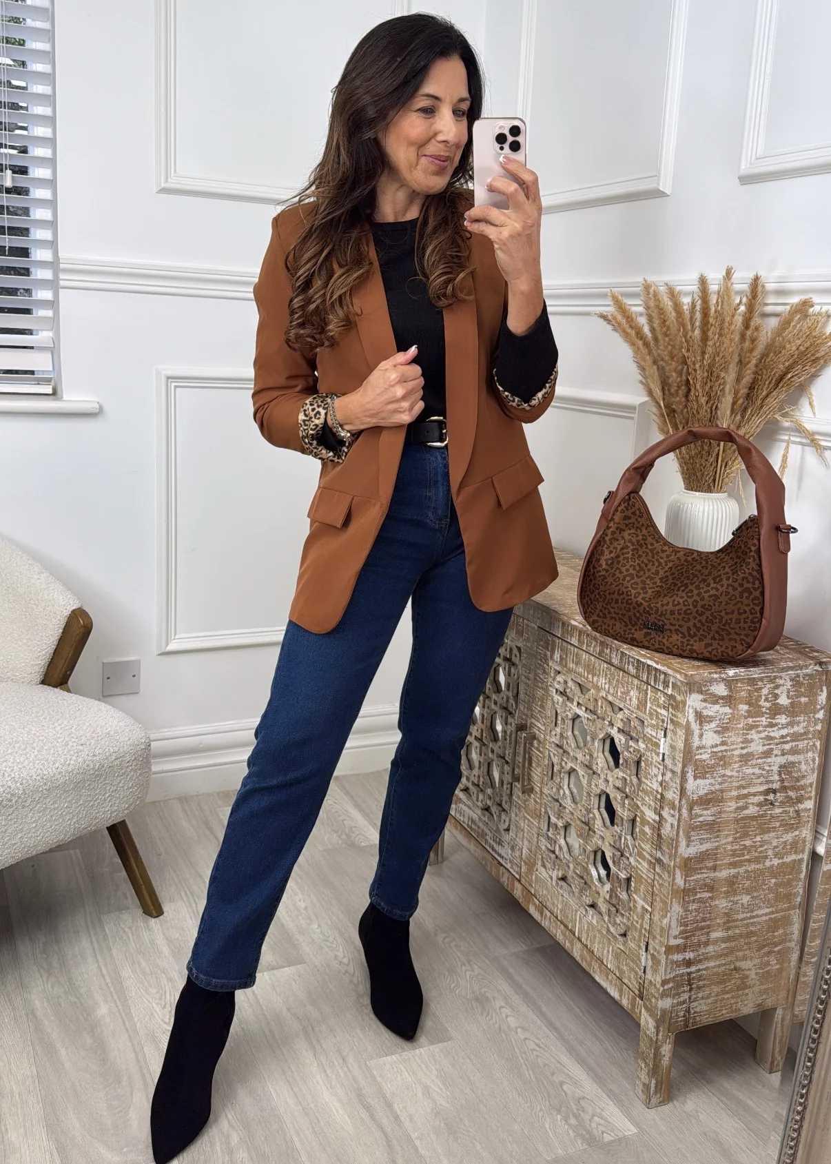 Roberta Dark Camel Leopard Lined Blazer - Image 2