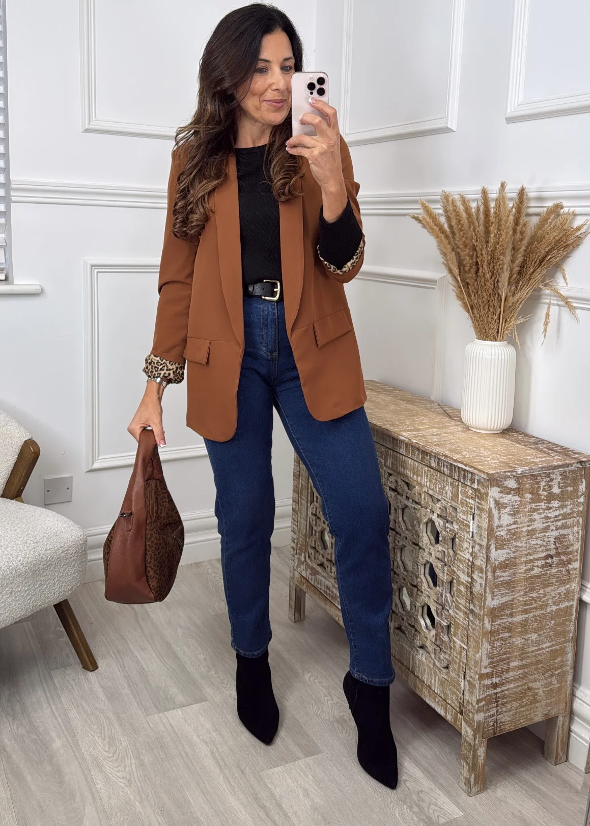 Roberta Dark Camel Leopard Lined Blazer - Image 3