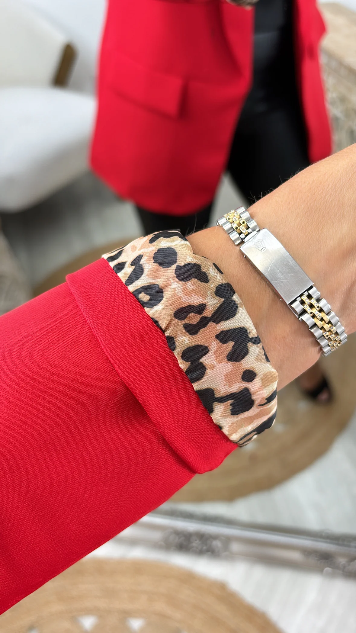 Roberta Red Leopard Lined Blazer - Image 4