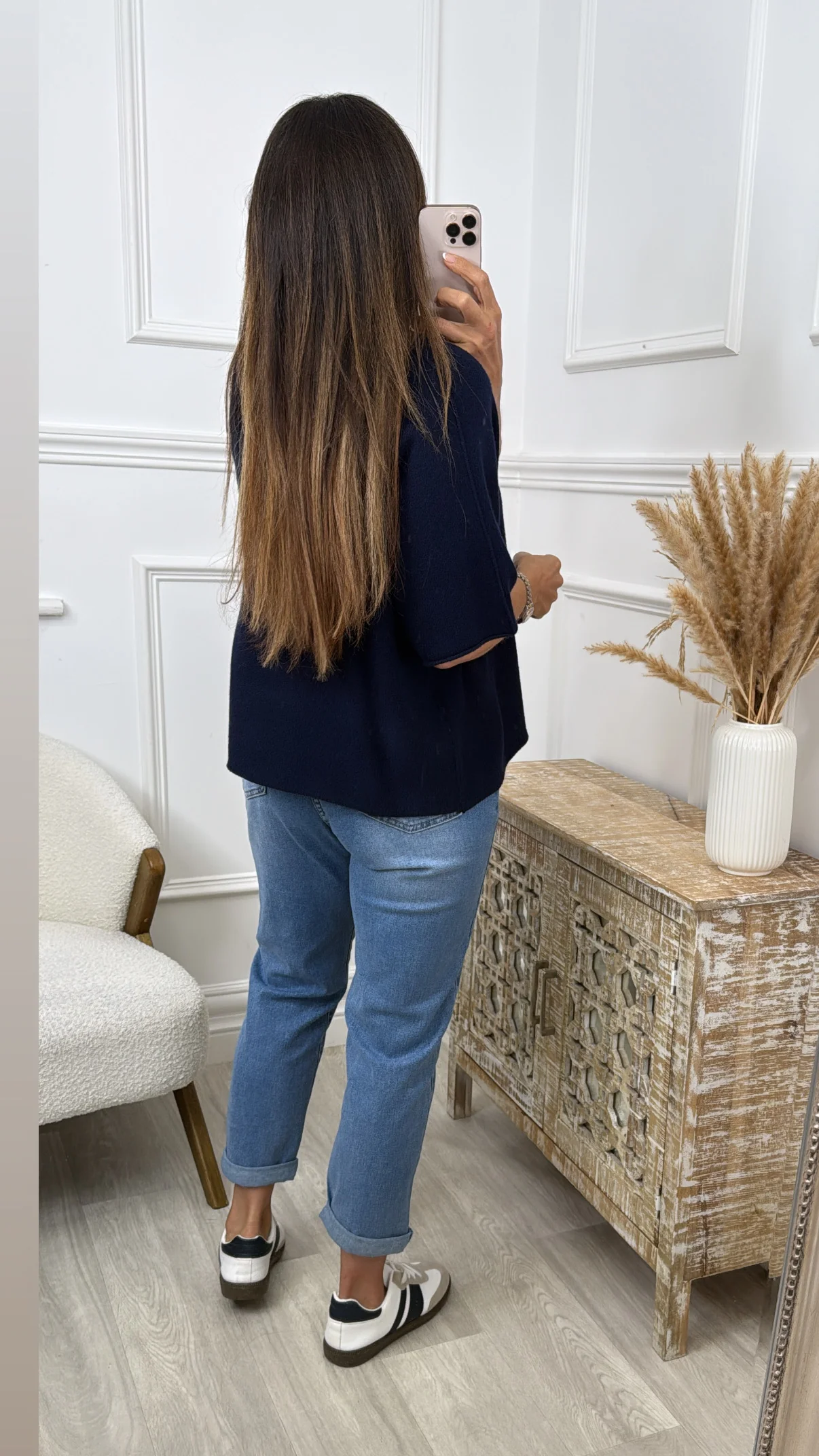 Rowyn Navy 3/4 Sleeve Knit Sweater - Image 4