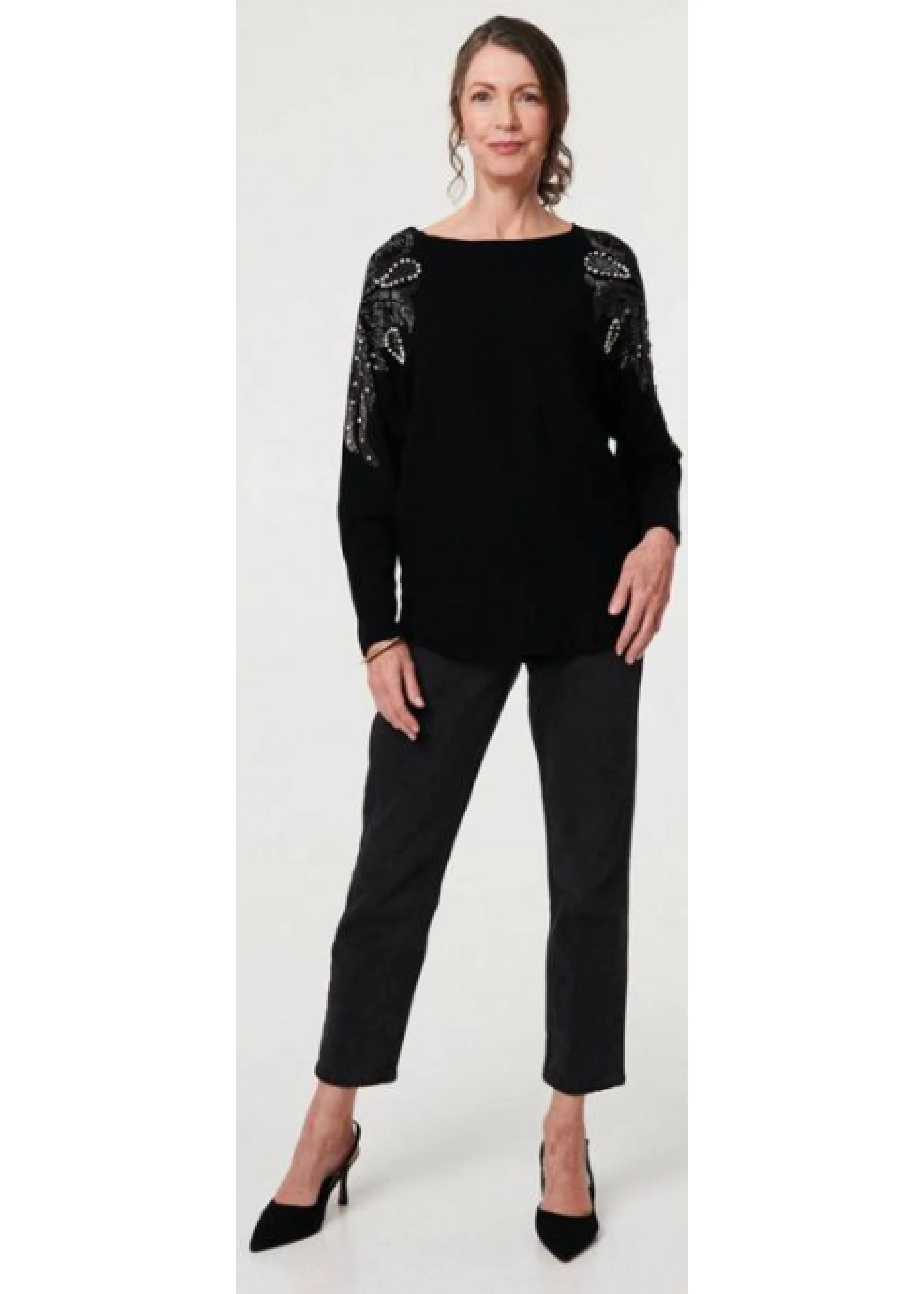 Samara Black Embellished Shoulder Jumper - Image 4