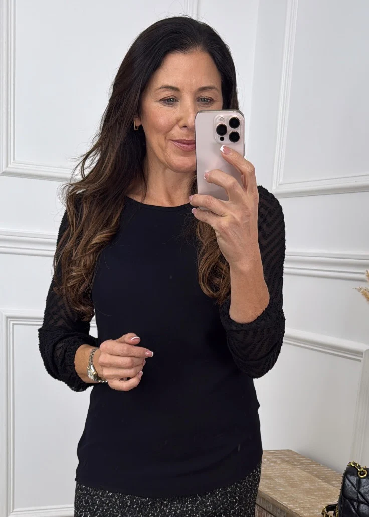 Sandra Black Chiffon Sleeve Blouse - Image 2