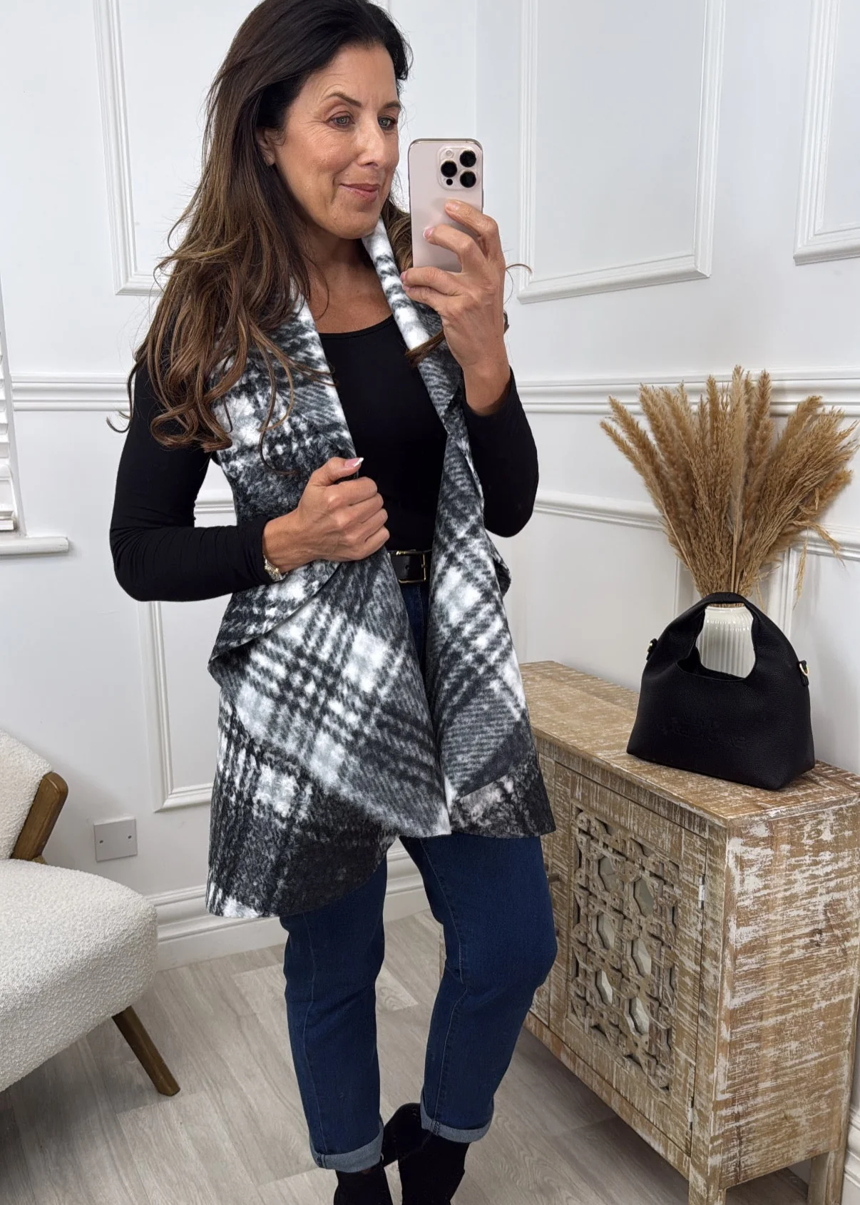 Santana Black Check Waistcoat - Image 2