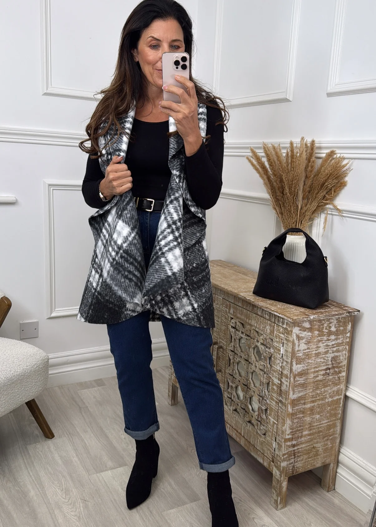 Santana Black Check Waistcoat - Image 4