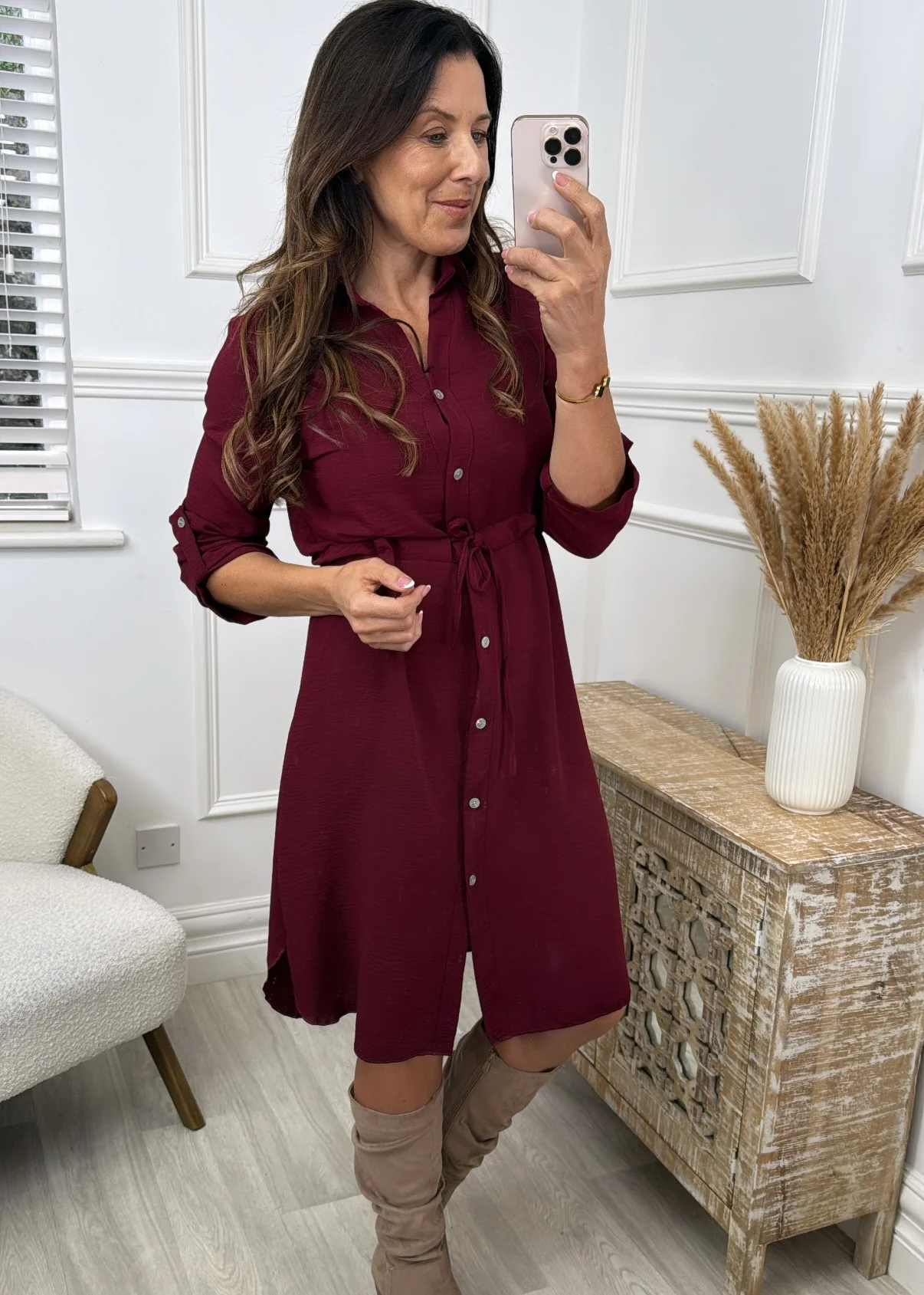Shannen Wine Drawstring Waist Dress - Image 2