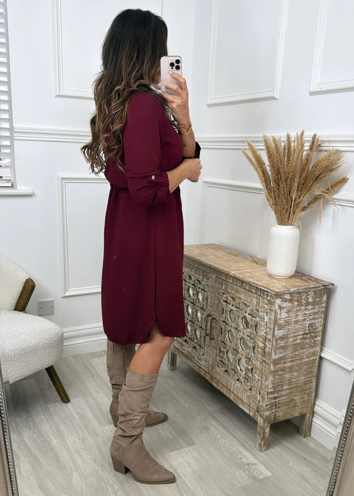 Shannen Wine Drawstring Waist Dress - Image 5