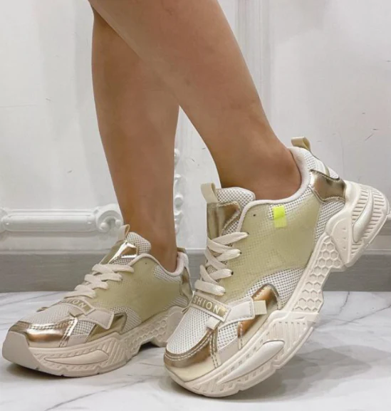 Sherly Beige Chunky Sole Trainers - Image 3