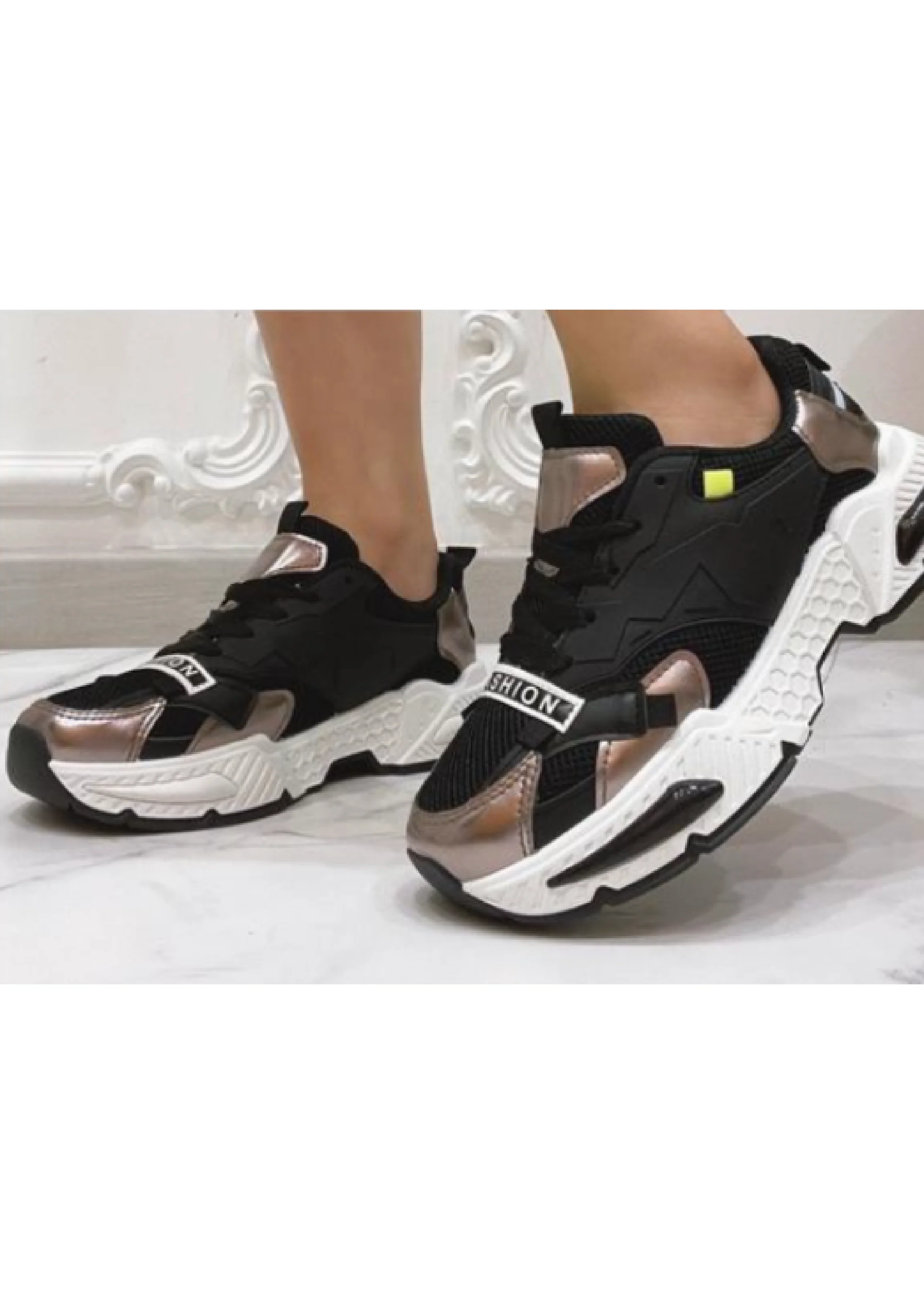 Sherly Black Chunky Sole Trainers