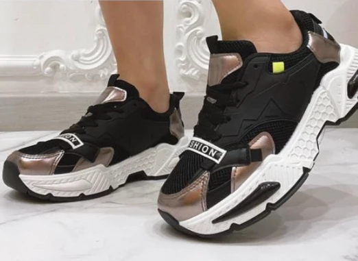 Sherly Black Chunky Sole Trainers - Image 2
