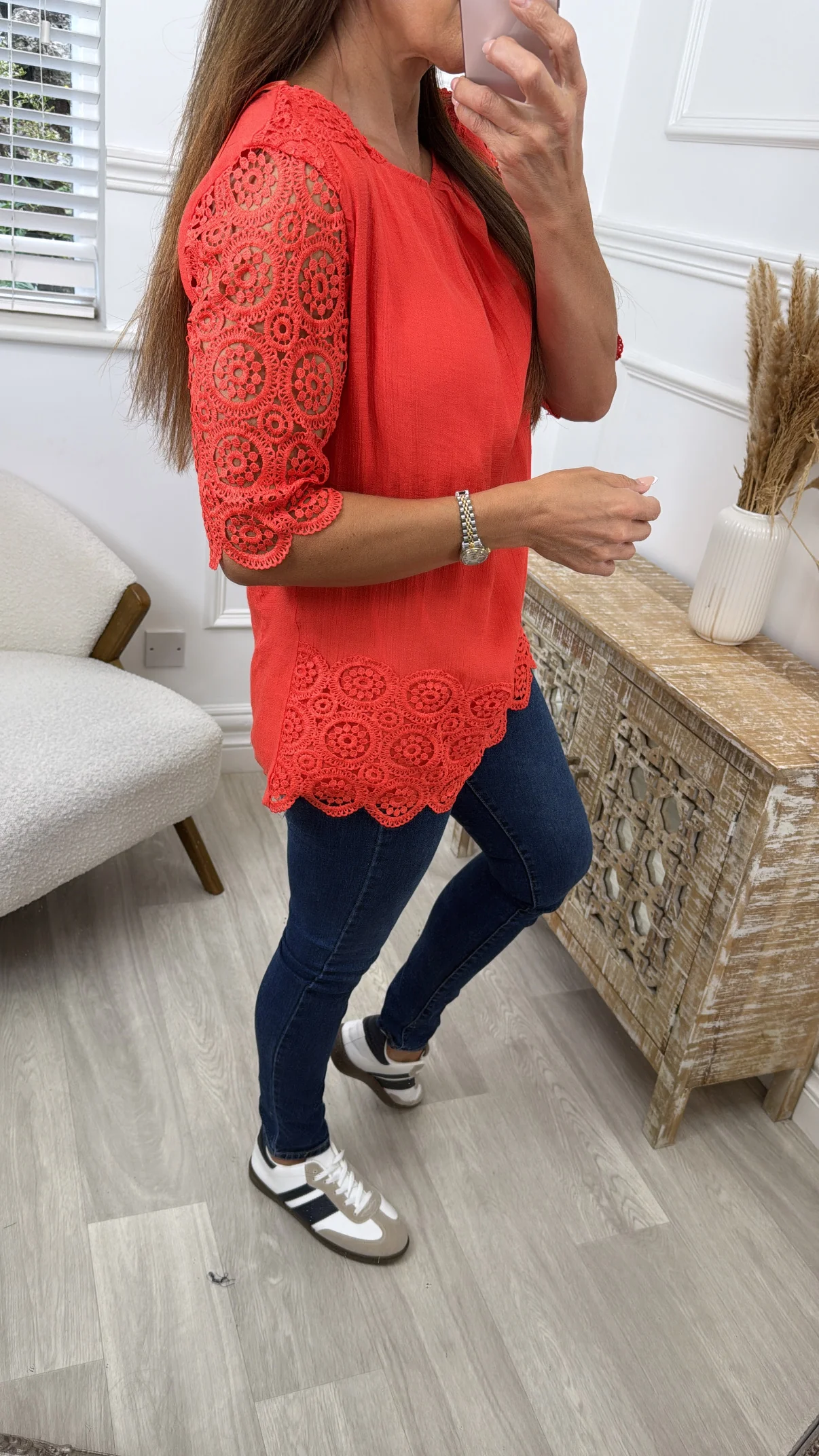 Sian Orange Crochet Detail Top - Image 5