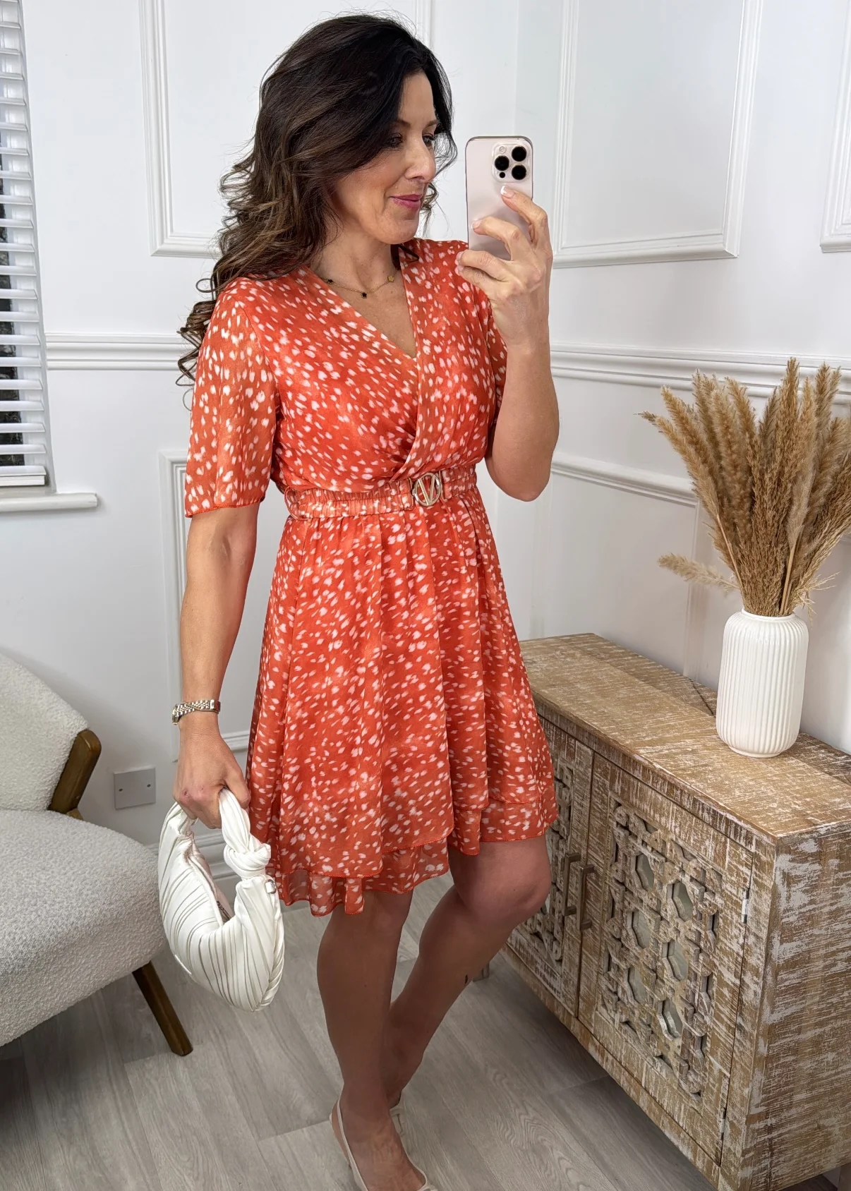 Simona Orange Wrap Mini Dress