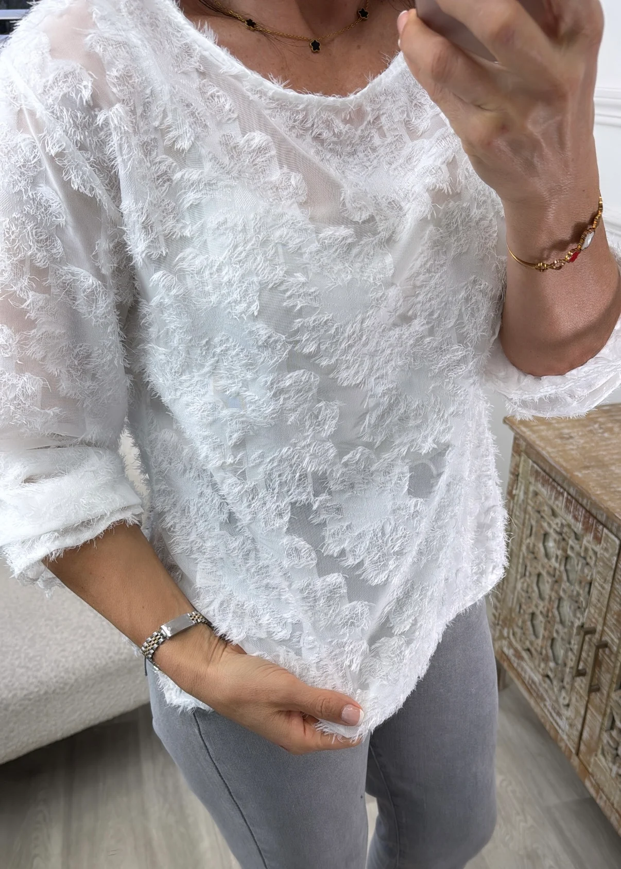 Stef White Floral Eyelash Texture Top - Image 3