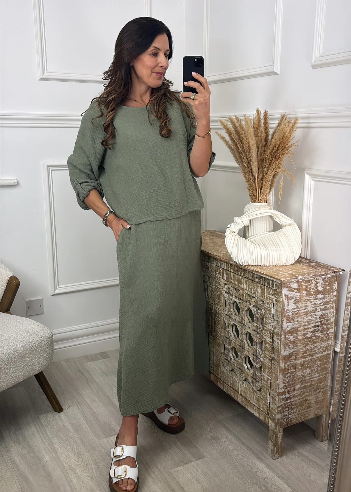 Steph Khaki Overlay Top Midi Dress - Image 2
