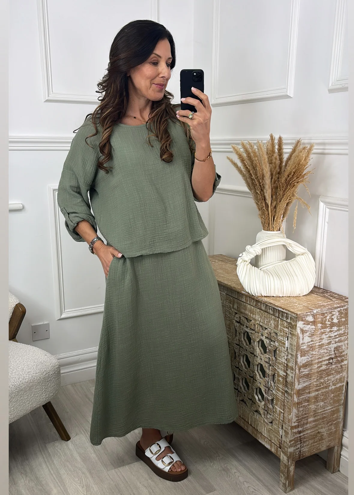 Steph Khaki Overlay Top Midi Dress - Image 3