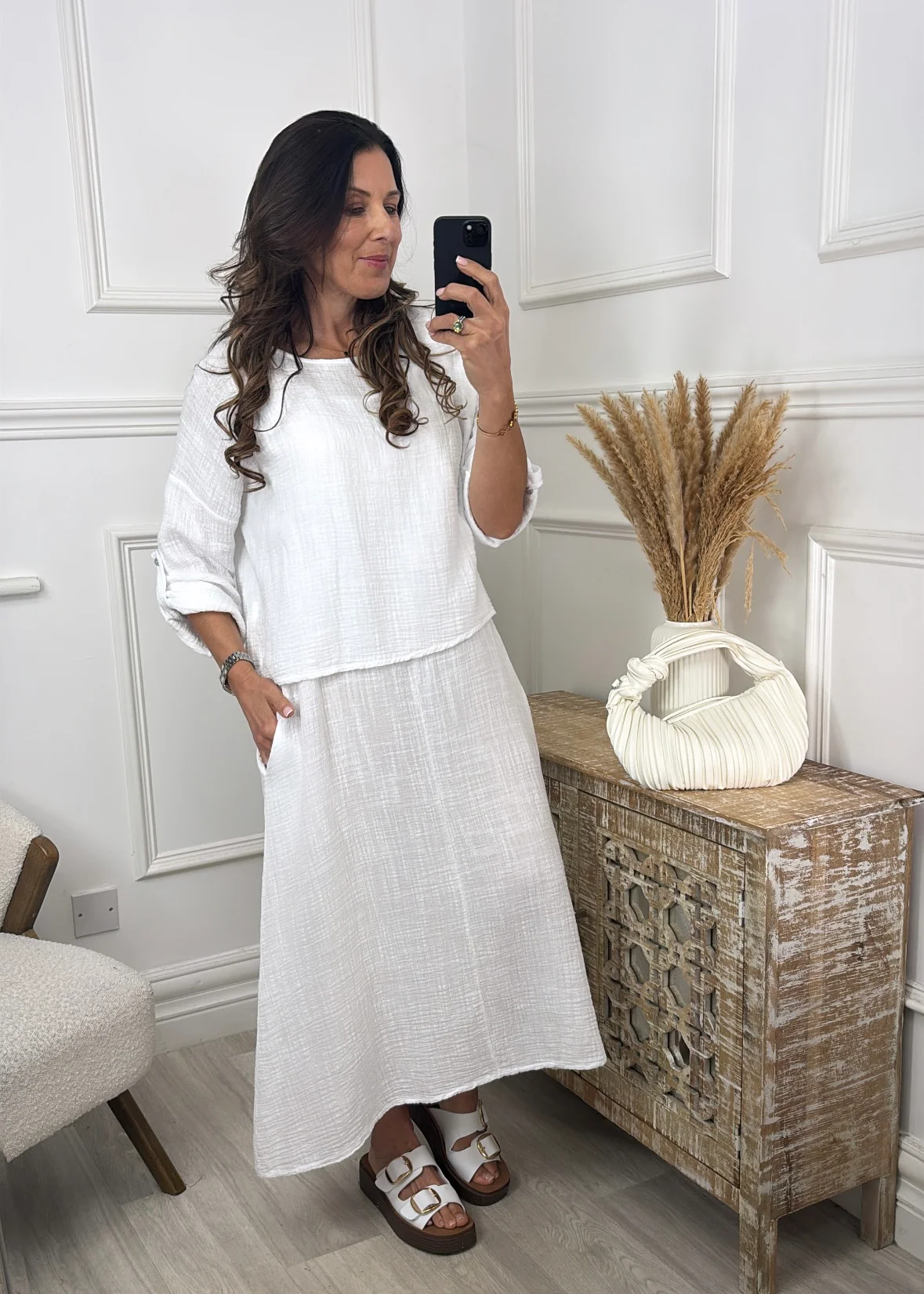 Steph White Overlay Top Midi Dress
