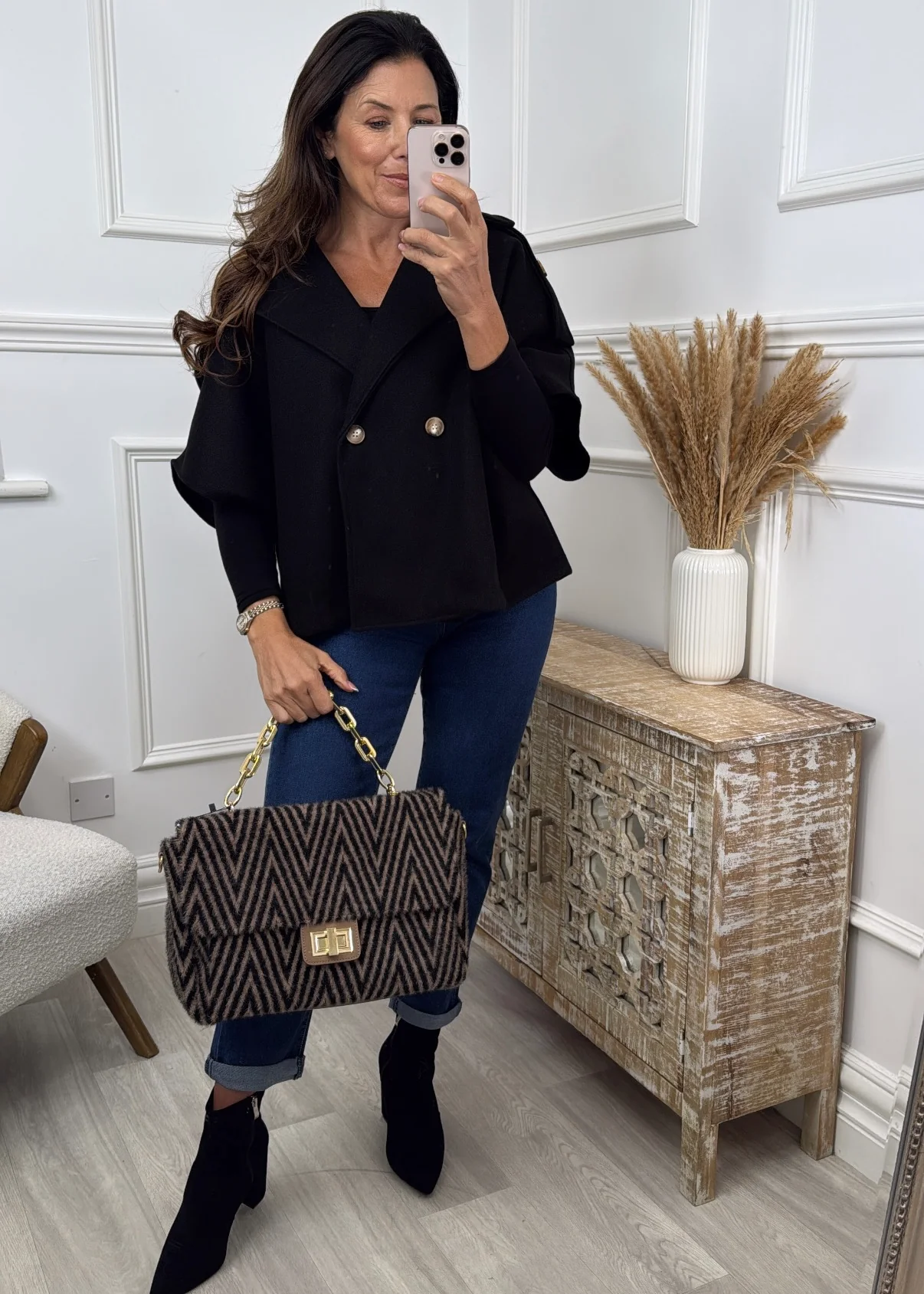 Suzette Black Notch Lapel Cape - Image 2