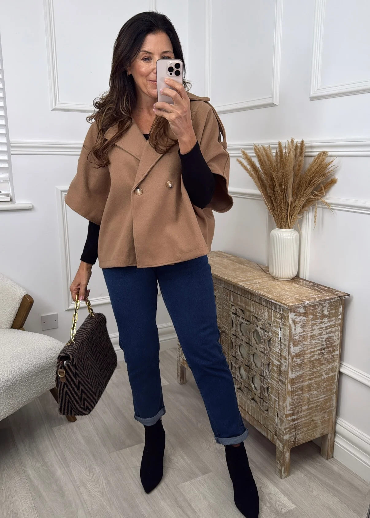 Suzette Camel Notch Lapel Cape