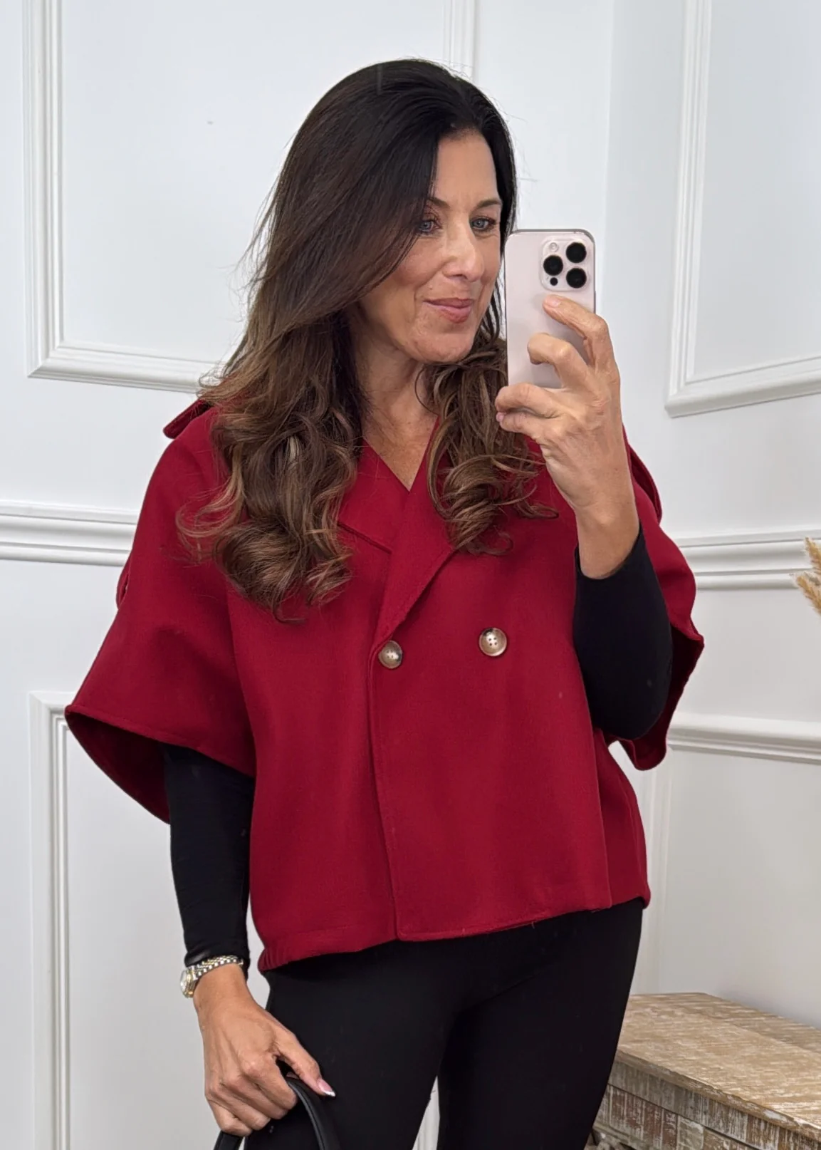 Suzette Wine Notch Lapel Cape