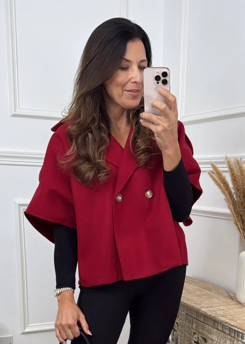 Suzette Wine Notch Lapel Cape - Image 3