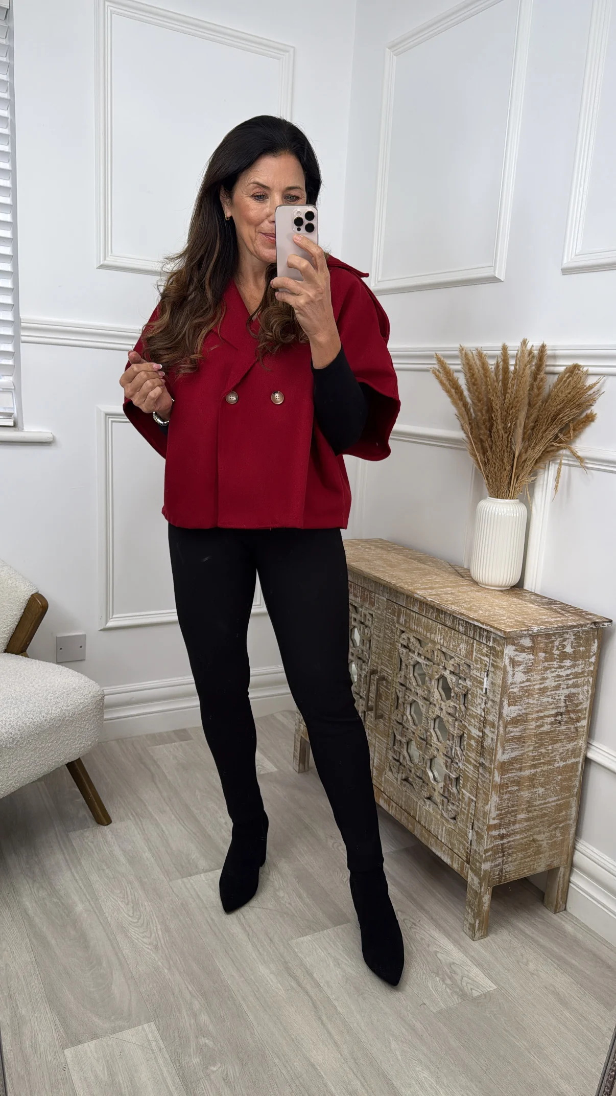 Suzette Wine Notch Lapel Cape - Image 5