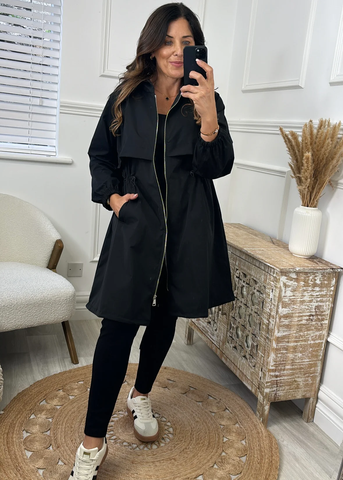 Suzie Black Drawstring Trench Jacket - Image 2