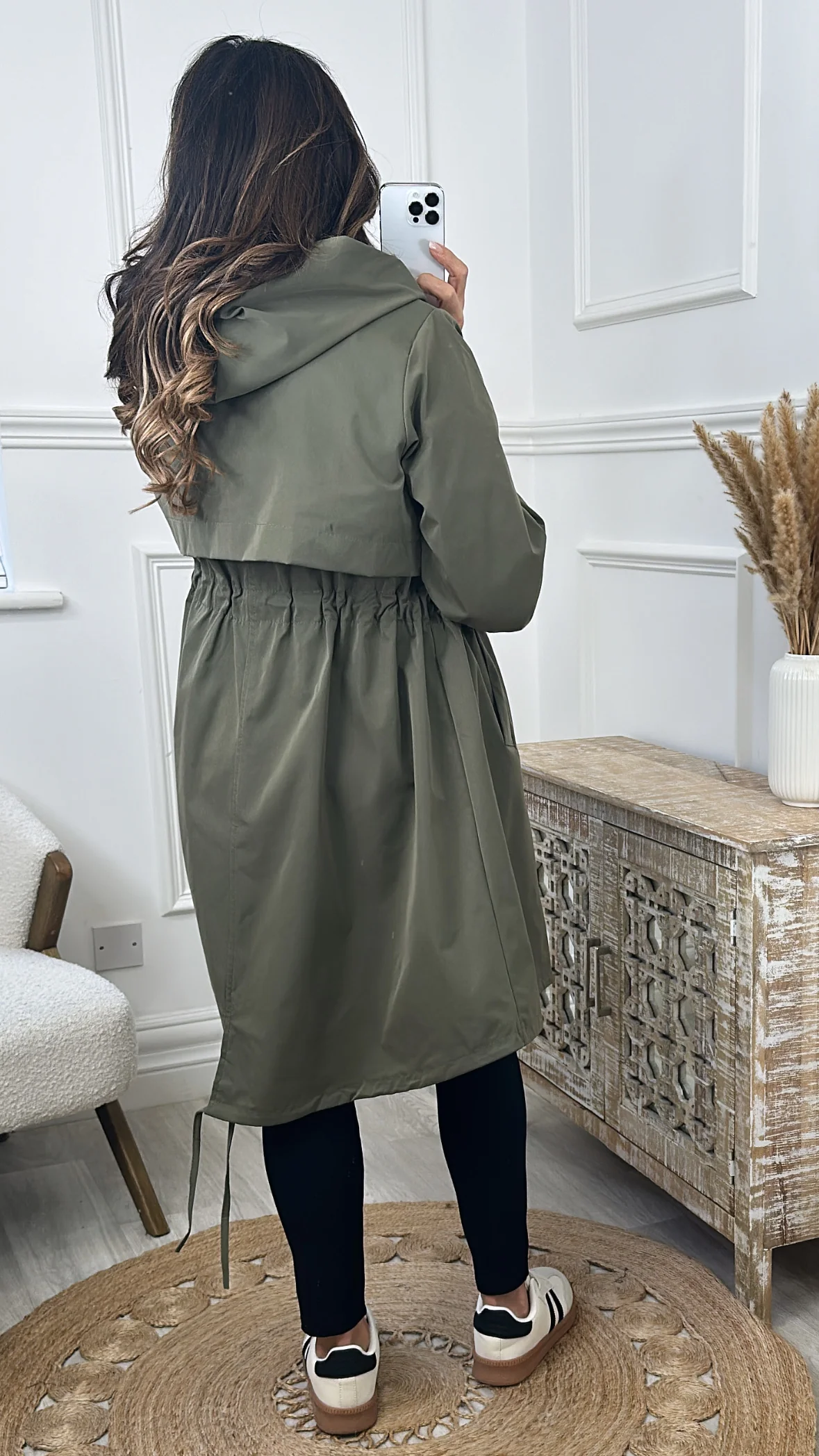 Suzie Khaki Drawstring Trench Jacket - Image 2