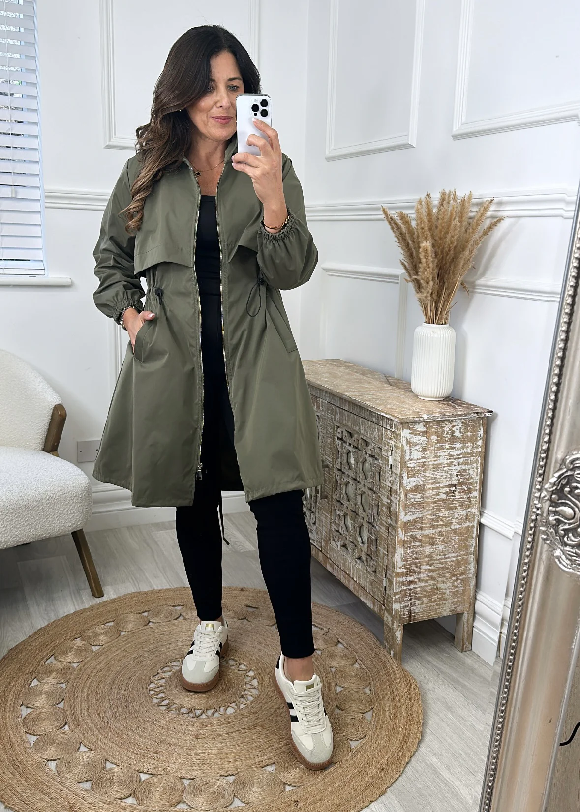 Suzie Khaki Drawstring Trench Jacket - Image 3
