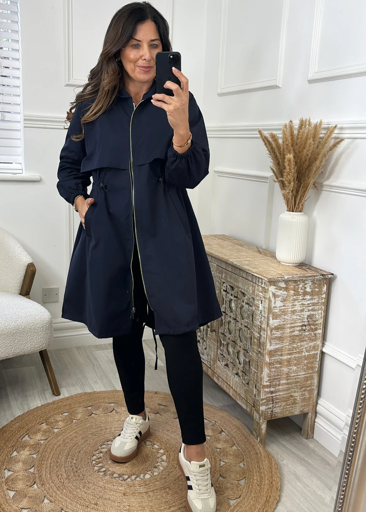 Suzie Navy Drawstring Trench Jacket - Image 2