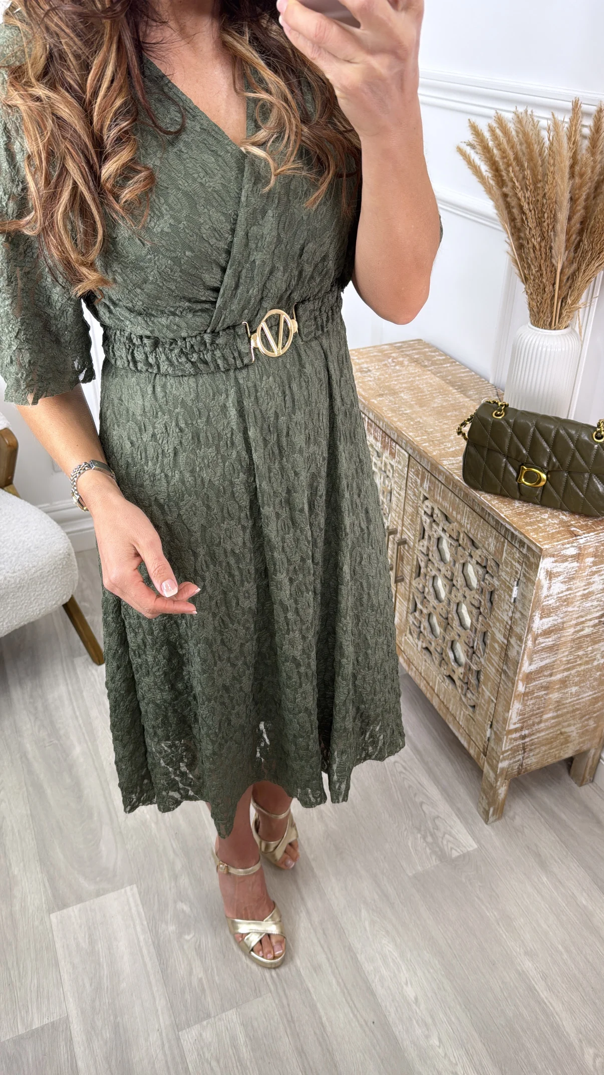 Tamara Khaki Lace Wrap Dress - Image 3