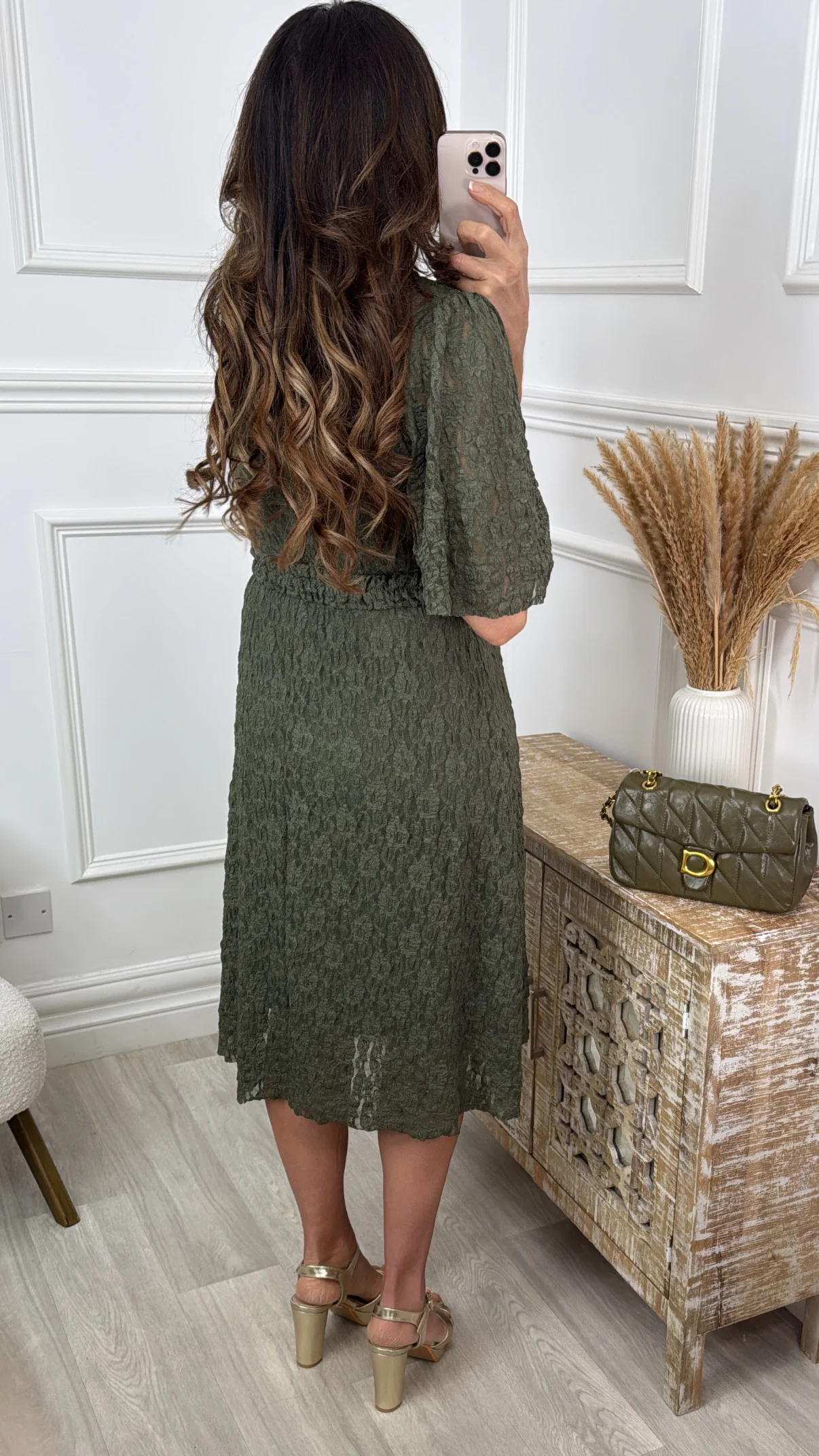 Tamara Khaki Lace Wrap Dress - Image 4