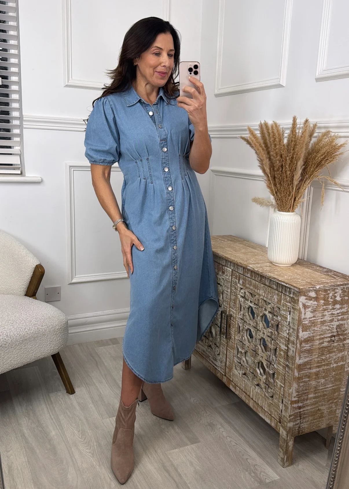 Taylor Blue Denim Shirt Maxi Dress - Image 4