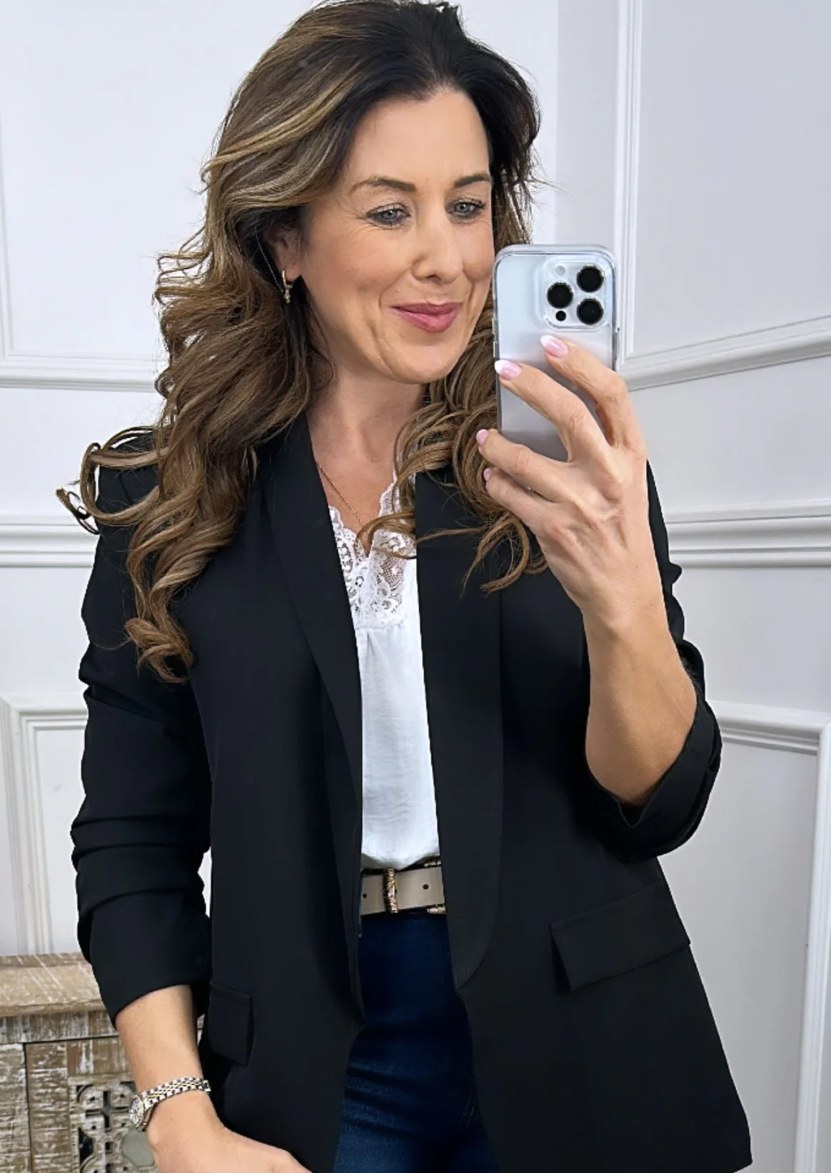 Merrill Black Gathered Sleeve Blazer - Image 4
