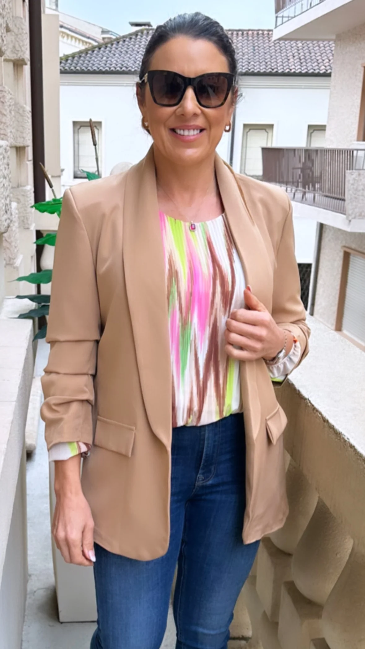 Merrill Camel Gathered Sleeve Blazer - Image 5