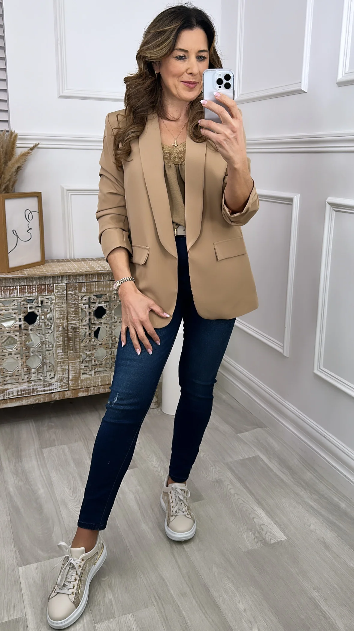 Merrill Camel Gathered Sleeve Blazer - Image 7
