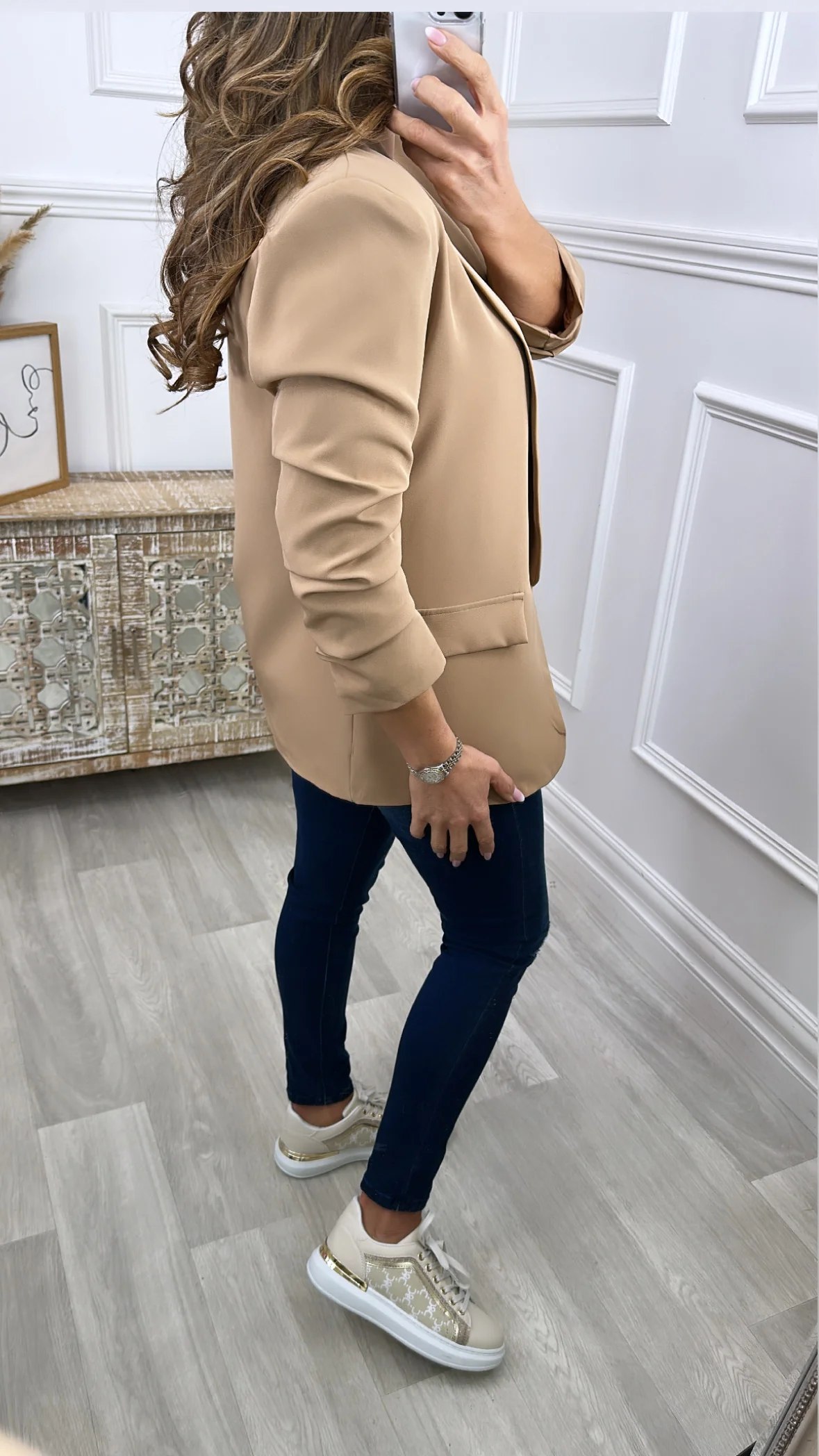 Merrill Camel Gathered Sleeve Blazer - Image 8