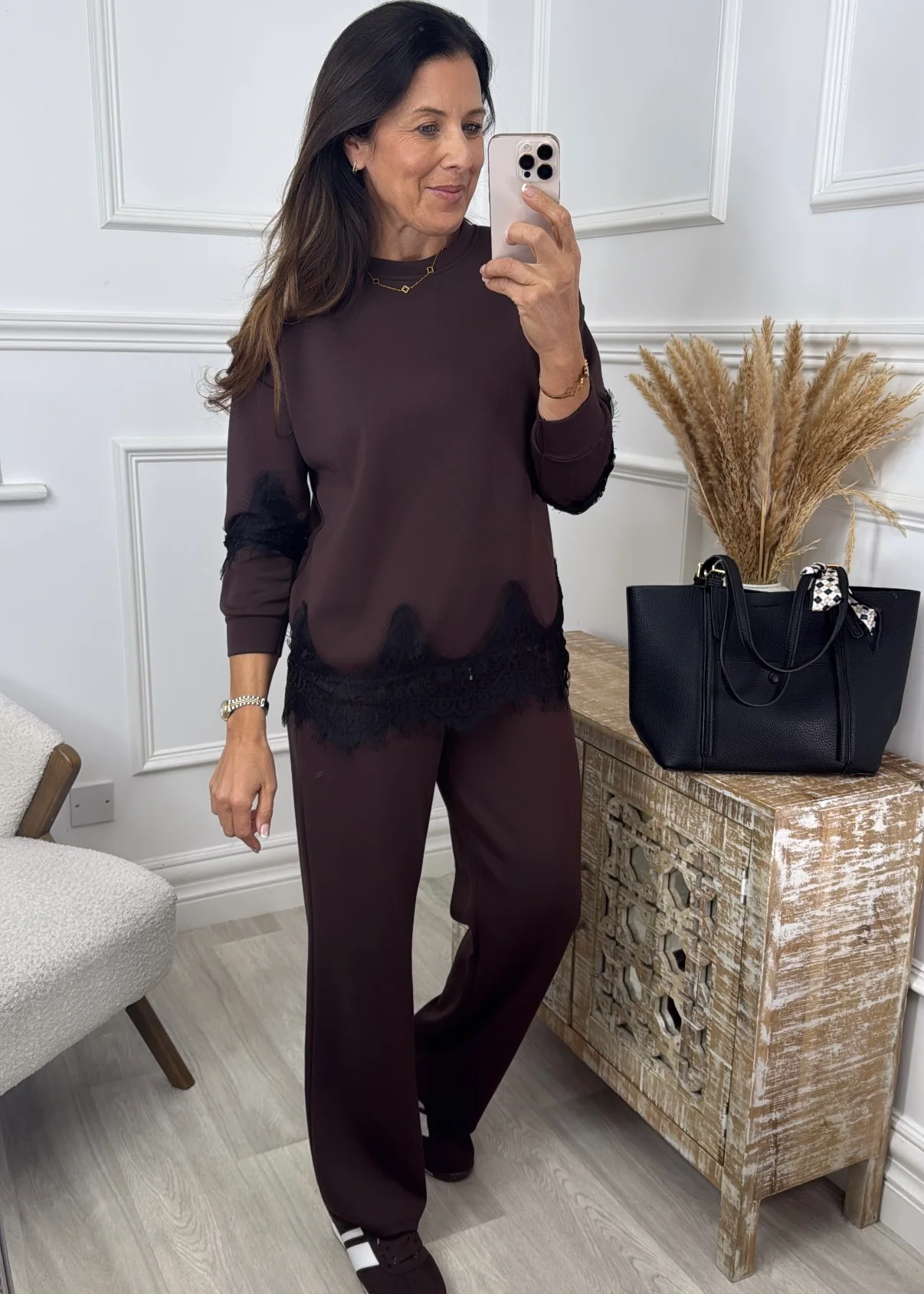 Teodora Brown Lace Detail Set