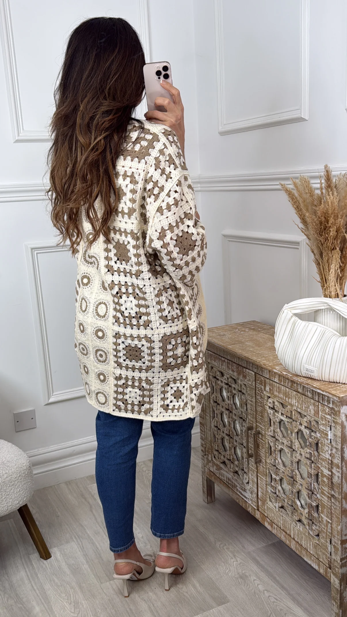 Terri Brown Crochet Knit Longline Cardi - Image 3