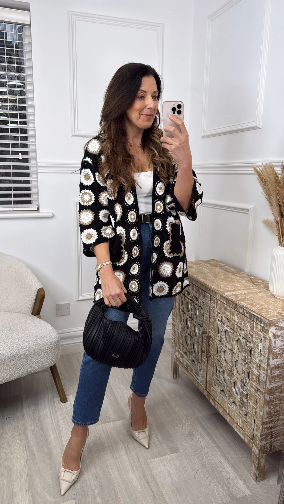 Tina Black Crochet Knit Longline Cardi - Image 3