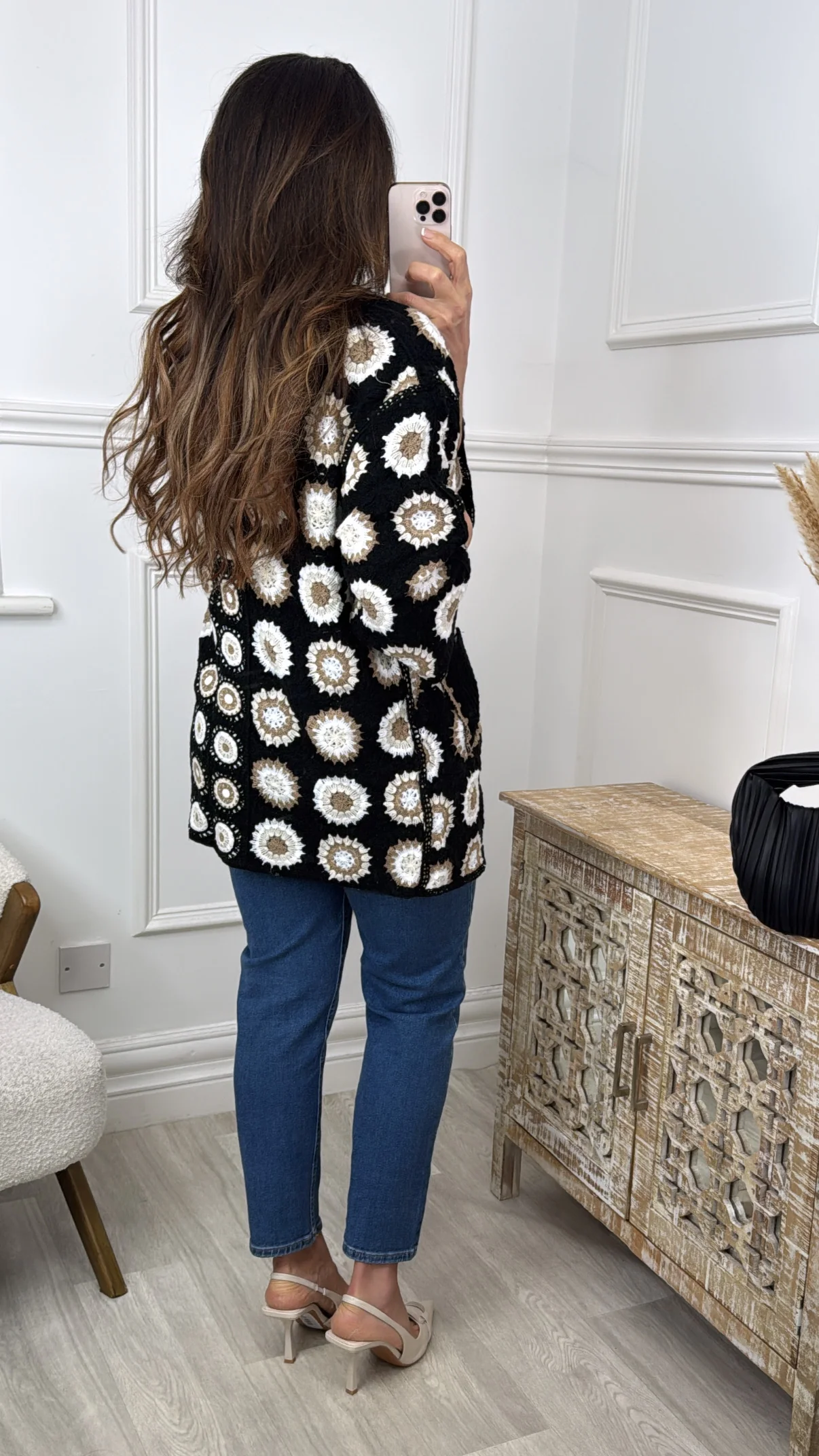 Tina Black Crochet Knit Longline Cardi - Image 4