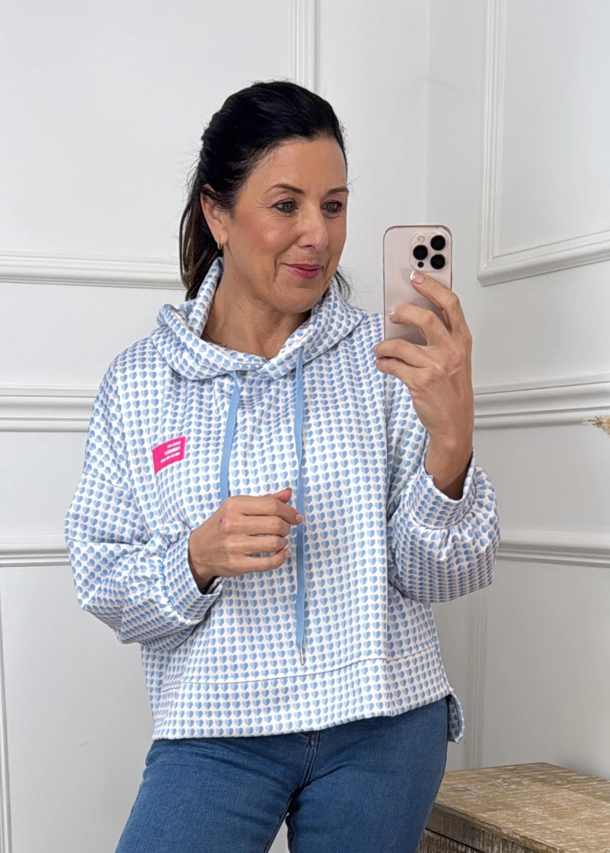 Tulsi Blue Heart Print Hoodie - Image 3