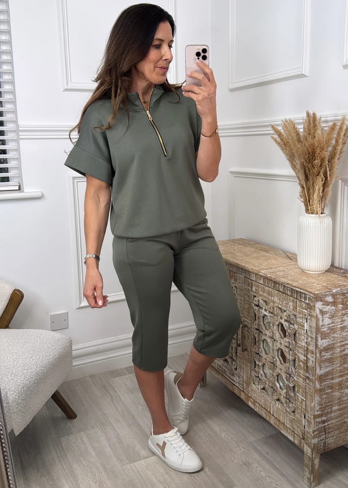 Una Khaki Half Zipper Set - Image 2